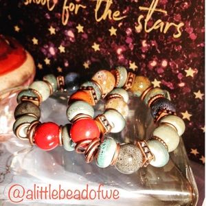 Ceramic Earthtone Beaded Bracelet with charms